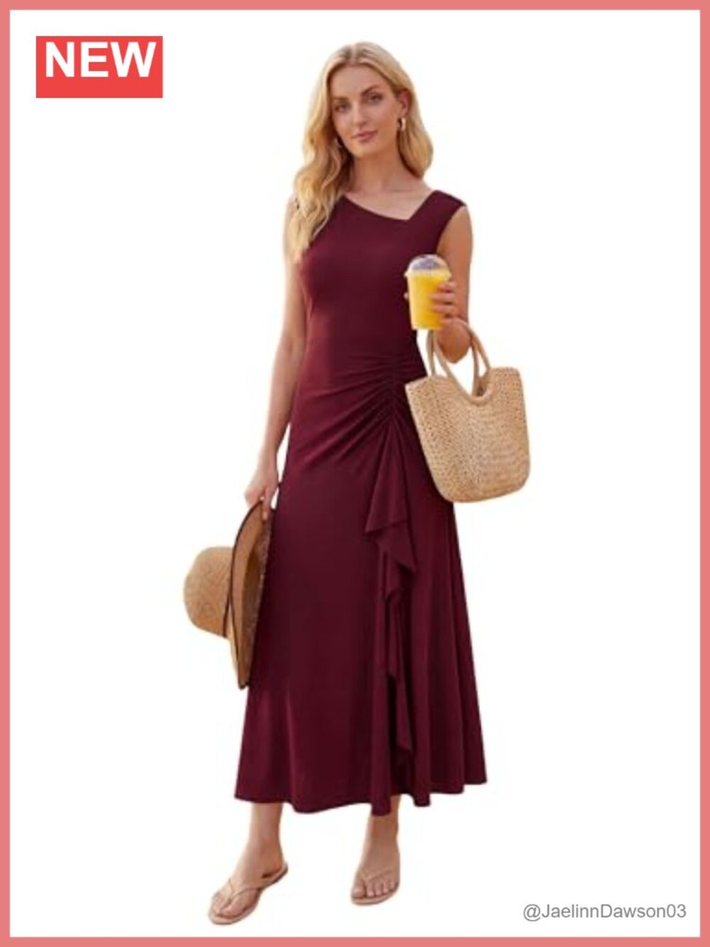 Sleeveless Asymmetrical Neckline High Stretch Knit Mermaid Maxi Semi Formal